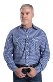 JC MENS AUSTIN LONG SLEEVE FULL BUTTON PRINT WORKSHIRT DUTCH BLUE & WHITE PLAID - MWLS2614 [SZ:L]