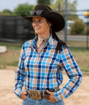 BLACK COLT LADIES SHIRT JANE BLUE AND NAVY CHECK [SZ:10]
