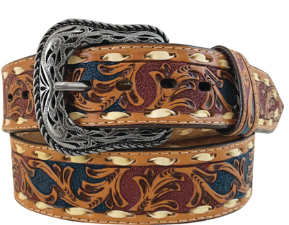 ROPER BELT FLORAL TOOLED HAND PAINTED GENUINE LEATHER [SZ:36]