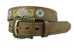 ROPER GIRLS BELT TAN WITH EMBROIDERED FLORAL & LACING [SZ:S]
