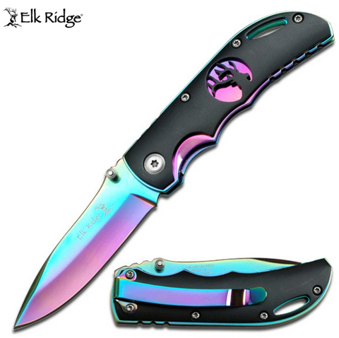 ELK RIDGE POCKET KNIFE 134 SERIES BLACK RAINBOW 