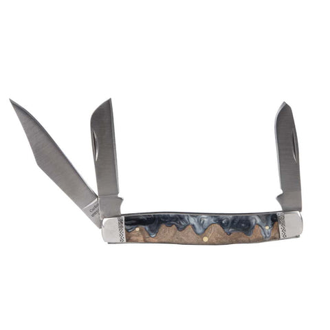 ROPER POCKET KNIFE STOCKMAN 3 BLADE 4" WOOD & ACRYLIC GREY MARBLE
