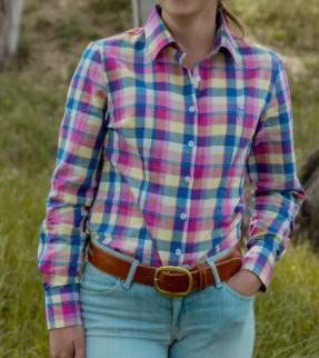 BLACK COLT LADIES SHIRT JANE - PINK & BLUE CHECK [SZ:10]