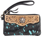 FORT WORTH COWHIDE LEATHER PURSE BLACK/TURQUOISE LADIES