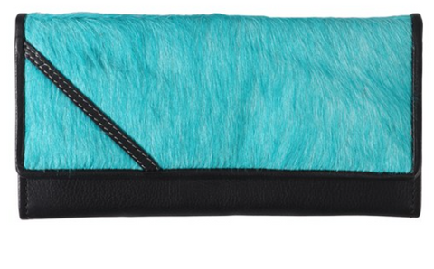 STC COWHIDE LEATHER PURSE TURQUOISE LADIES