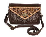 TOOLED ROUGHOUT LEATHER HANDBAG CHOCOLATE