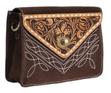 TOOLED ROUGHOUT LEATHER HANDBAG CHOCOLATE
