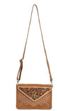 TOOLED ROUGHOUT LEATHER HANDBAG TAN