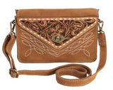 TOOLED ROUGHOUT LEATHER HANDBAG TAN