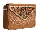 TOOLED ROUGHOUT LEATHER HANDBAG TAN