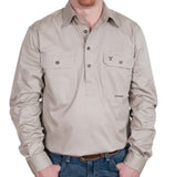 JUST COUNTRY MENS CAMERON WORKSHIRT HALF BUTTON -STONE [SZ:L]