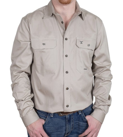 JC MENS EVAN WORKSHIRT COTTON FULL BUTTON LS - STONE - 20202STN [SZ:L]