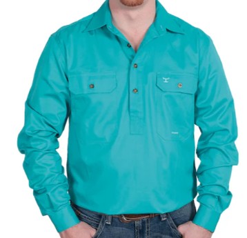 JUST COUNTRY MENS CAMERON WORKSHIRT HALF BUTTON - TURQUOISE [SZ:L]