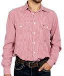 JC MENS AUSTIN LONG SLEEVE FULL BUTTON PRINT WORKSHIRT CHILLI / WHITE MINI CHECK - MWLS2304 [SZ:M]