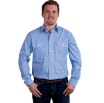 JUST COUNTRY MENS AUSTIN LONG SLEEVE FULL BUTTON PRINT WORKSHIRT CORNFLOWER/WHITE MINI CHECK [SZ:M]