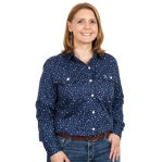 JUST COUNTRY WOMENS ABBEY FULL BUTTON PRINT WORKSHIRT NAVY STARS [SZ:XS]