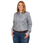 JUST COUNTRY WOMENS GEORGIE HALF BUTTON PRINT WORKSHIRT DENIM MINI PEONIES [SZ:S]