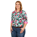 JUST COUNTRY WOMENS ABBEY FULL BUTTON PRINT WORKSHIRT WHITE HIBISCUS [SZ:S/10]