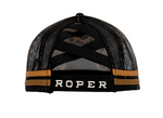ROPER TRUCKER CAP LEOPARD PRINT BLACK / TAN HIGH PONY TAIL
