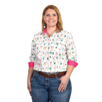 JUST COUNTRY WOMENS ABBEY FULL BUTTON PRINT WORKSHIRT WHIT LLAMAS [SZ:XS]