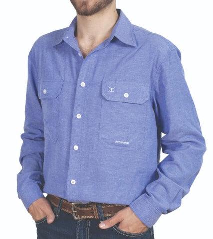 JC MENS AUSTIN LONG SLEEVE FULL BUTTON PRINT WORKSHIRT SOLID COBALT BLUE CHAMBRAY - MWLS2491 [SZ:XL]