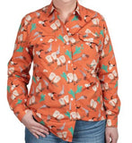 JUST COUNTRY WOMENS ABBEY FULL BUTTON PRINT WORKSHIRT - ORANGE WESTERN BOOTS - WWLSR243 [SZ:10]