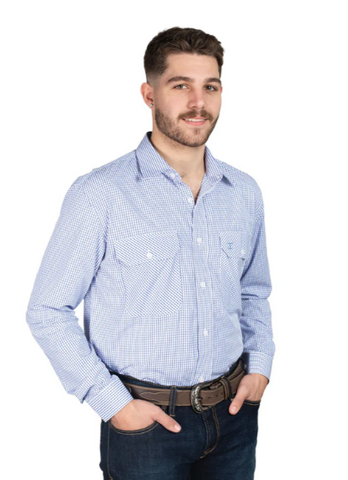 JC MENS EVAN BAMBOO WORKSHIRT WHITE/BLUE CHECK [SZ:M]