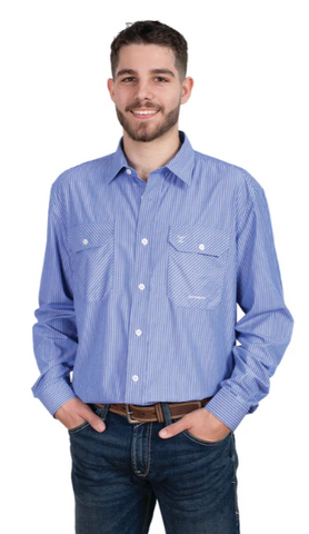 JC MENS EVAN BAMBOO WORKSHIRT BLUE WHITE STRIPE [SZ:L]