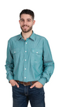 JC MENS EVAN BAMBOO WORKSHIRT GREEN WHITE STRIPE [SZ:M]