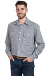 JUST COUNTRY MENS AUSTIN LONG SLEEVE FULL BUTTON PRINT WORKSHIRT NAVY GREEN MINI CHECK [SZ:L]