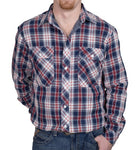 JC MENS AUSTIN LONG SLEEVE FULL BUTTON PRINT WORKSHIRT CHILLI & NAVY CHECK - MWLS2517