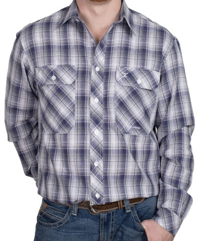JC MENS AUSTIN LONG SLEEVE FULL BUTTON PRINT WORKSHIRT ADMIRAL BLUE & SLATE CHECK - MWLS2526 [SZ:L]