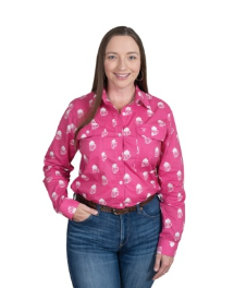 JUST COUNTRY WOMENS ABBEY FULL BUTTON LS PRINT WORKSHIRT ROSE BREW [SZ:8]
