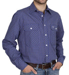 JC MENS AUSTIN LONG SLEEVE FULL BUTTON PRINT WORKSHIRT COBALT / WHITE / YELLOW CHECK - MWLS2533 [SZ:M]
