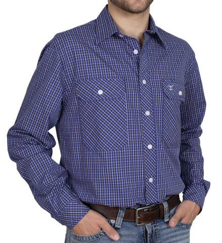 JC MENS AUSTIN LONG SLEEVE FULL BUTTON PRINT WORKSHIRT COBALT / WHITE / YELLOW CHECK - MWLS2533 [SZ:M]