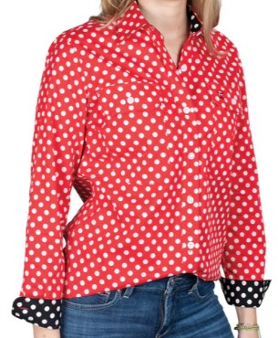 JUST COUNTRY WOMENS ABBEY FULL BUTTON PRINT WORKSHIRT - RED POLKA DOTS / BLACK POLKA DOTS - WWLS2559 [SZ:10]