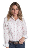 JUST COUNTRY WOMENS ABBEY FULL BUTTON PRINT WORKSHIRT - WHITE BLUSH TOURMALINE SPOTS - WWLS2620 [SZ:10]