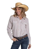 JUST COUNTRY WOMENS ABBEY FULL BUTTON PRINT WORKSHIRT - NOUGAT & WHITE CHECK - WWLS2622 [SZ:10]