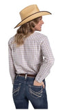 JUST COUNTRY WOMENS ABBEY FULL BUTTON PRINT WORKSHIRT - NOUGAT & WHITE CHECK - WWLS2622 [SZ:10]