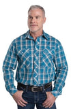 JUST COUNTRY MENS AUSTIN FULL BUTTON PRINT WORKSHIRT LS - PETROL PLAID - MWLS2627-L [SZ:L]