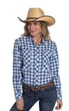 JUST COUNTRY WOMENS ABBEY FULL BUTTON PRINT WORKSHIRT - TRUE BLUE & WHITE LARGE CHECK [SZ:14]