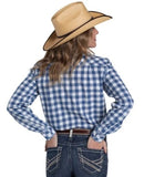 JUST COUNTRY WOMENS ABBEY FULL BUTTON PRINT WORKSHIRT - TRUE BLUE & WHITE LARGE CHECK [SZ:14]