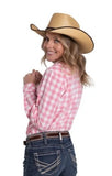 JUST COUNTRY WOMENS ABBEY FULL BUTTON PRINT WORKSHIRT - PEACH BLOSSOM & WHITE LARGE CHECK - WWLS2631 [SZ:10]