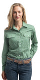 JUST COUNTRY WOMENS ABBEY FULL BUTTON PRINT WORKSHIRT - EUCALYPTUS WHITE MINI SPOTS - WWLS2637 [SZ:10]