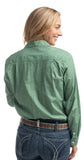 JUST COUNTRY WOMENS ABBEY FULL BUTTON PRINT WORKSHIRT - EUCALYPTUS WHITE MINI SPOTS - WWLS2637 [SZ:10]