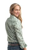 JUST COUNTRY WOMENS ABBEY FULL BUTTON PRINT WORKSHIRT - WHITE EUCALYPTUS TILE PRINT - WWLS2639 [SZ:18]