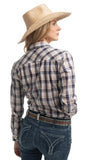 JUST COUNTRY WOMENS ABBEY FULL BUTTON PRINT WORKSHIRT - TAN, NAVY & WHITE PLAID - WWLS2657 [SZ:10]