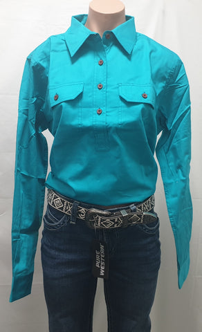 HARD SLOG LADIES WORK SHIRT HALF/ LIGHT TURQUOISE [SZ:8] 