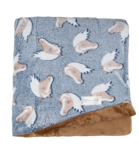 THOMAS COOK SNUGGLE RUG HORSE PATTERN GREY BLUE TAN