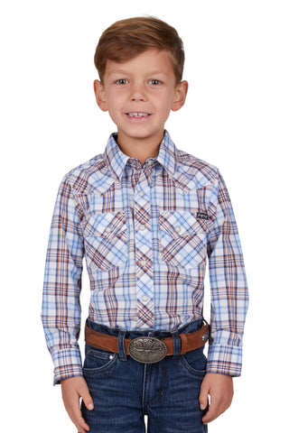 PURE WESTERN BOYS LUCAS LS SHIRT WHITE/BLUE